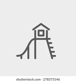 Playhouse with slide icon thin line for web and mobile, modern minimalistic flat design. Vector dark grey icon on light grey background.