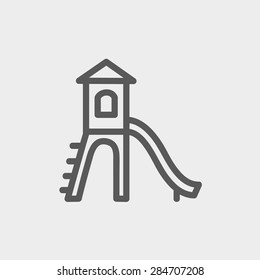 Playhouse with slide icon thin line for web and mobile, modern minimalistic flat design. Vector dark grey icon on light grey background.