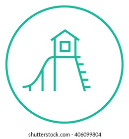 Playhouse with slide line icon.
