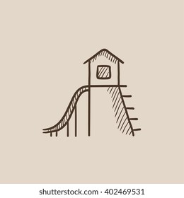 Playhouse with slide sketch icon.