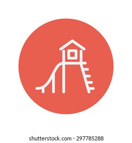 Playhouse With Slide Thin Line Icon For Web And Mobile Minimalistic Flat Design. Vector White Icon Inside The Red Circle