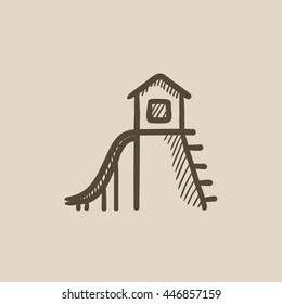 Playhouse with slide vector sketch icon isolated on background. Hand drawn Playhouse with slide icon. Playhouse with slide sketch icon for infographic, website or app.