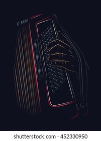 Playing accordion line art illustration.