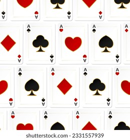 Playing aces on a white background. Vector seamless pattern.