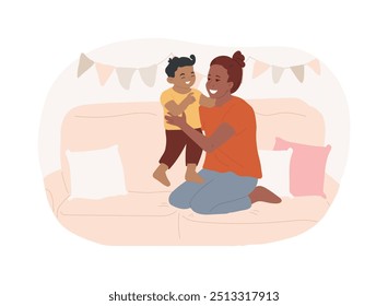 Playing with a baby isolated cartoon vector illustrations. Smiling mom have fun with her baby, happy motherhood, mother home routine, daily chores, leisure time with kid vector cartoon.