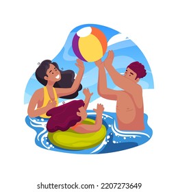 Playing Ball Isolated Cartoon Vector Illustration. Family Playing Ball In The Swimming Pool, Backyard Games, Having Fun In The Water, Summer Leisure Time, Water Polo At Home Vector Cartoon.