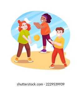 Playing with a ball isolated cartoon vector illustration. Preschool kids throwing ball to each other, children physical development, play classroom game, daycare fitness vector cartoon.