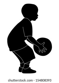 playing with ball, silhouette vector