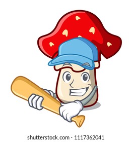 Playing baseball amanita mushroom character cartoon