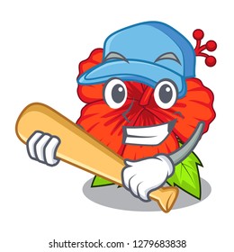 Playing baseball ambilcus flower in form cute cartoon