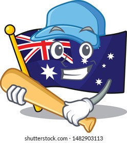 Playing baseball australian flag clings to cartoon wall
