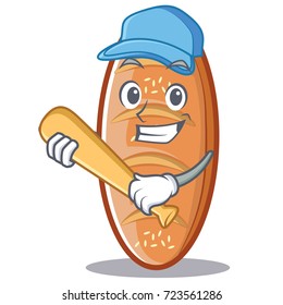 Playing baseball baked bread character cartoon