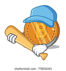 Playing baseball bitcoin coin character cartoon