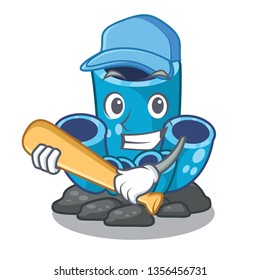 Playing baseball blue sponge coral the shape cartoon
