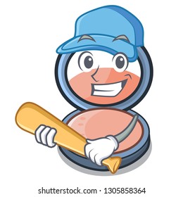 Playing baseball blush on a cartoon makeup bag