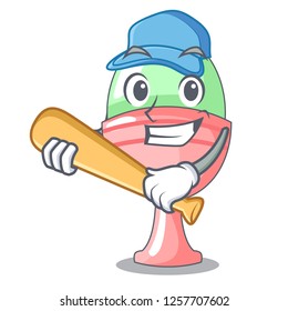 Playing baseball boiled egg cup isolated on mascot
