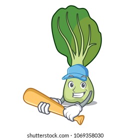 Playing baseball bok choy character cartoon vector illustration