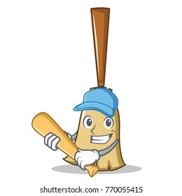 Playing baseball broom character cartoon style