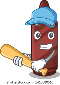 Playing baseball brown crayon above a character book