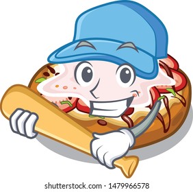 Playing baseball bruschetta served above the mascot board