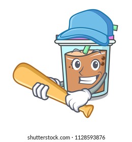 Playing baseball bubble tea character cartoon