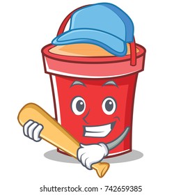 Playing baseball bucket character cartoon style