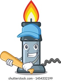 Playing baseball bunsen burner isolated with the cartoon