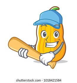 Playing baseball butternut squash character cartoon