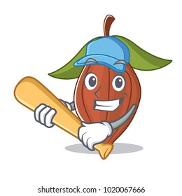 Playing baseball cacao bean character cartoon