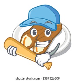 Playing baseball cannoli is served on mascot plate