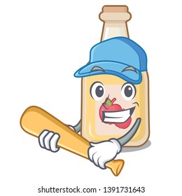 Playing baseball cartoon apple cider in a glass