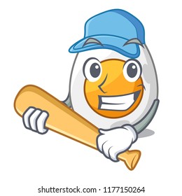 Playing baseball cartoon boiled egg sliced for breakfast