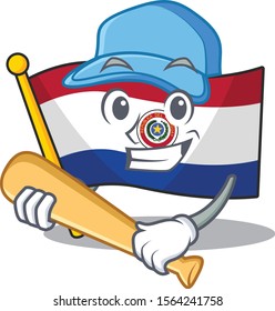 Playing baseball cartoon flag paraguay in with mascot