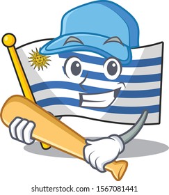 Playing baseball cartoon flag uruguay in with mascot
