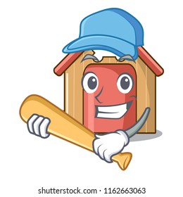 Playing baseball cartoon funny dog house with dish