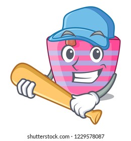 Playing baseball cartoon on red shaped beach bag