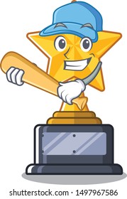 Playing baseball cartoon star trophy in character drawer