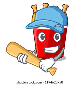 Playing baseball character bucket chicken fried fast food