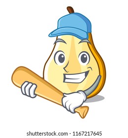 Playing baseball character cartoon fresh green pear whole