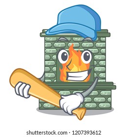 Playing baseball character fireplace with red brick inside