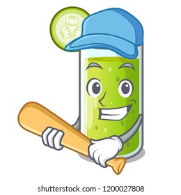 Playing baseball character fresh juice of green cucumber