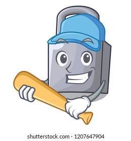 Playing baseball character padlock on the wooden door