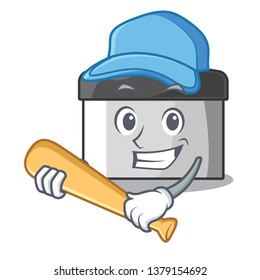 Playing baseball character pastry scraper in wooden cupboard