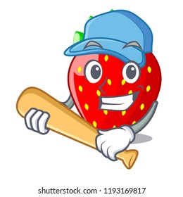 Playing baseball character strawberry sweet in store fruit