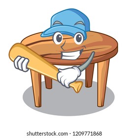 Playing baseball character wooden table in the restaurant