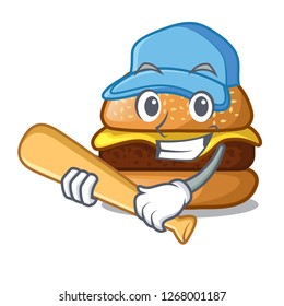 Playing baseball cheese burger isolated on a mascot