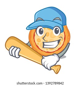 Playing baseball cheese pizza served on cartoon board