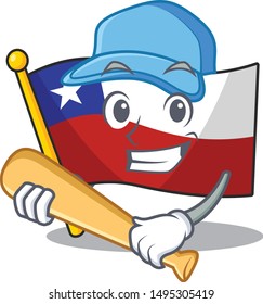 Playing baseball Chile flag isolated cartoon character shape