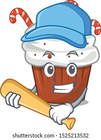 Playing baseball christmas cupcake isolated with the mascot