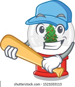 Playing baseball christmas snow globe on a mascot